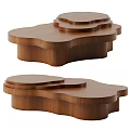 Wooden Layered Coffee Table With Curved Shape And Modern Design