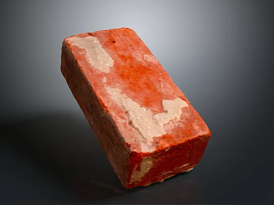 Close Up View Of Red Construction Brick With White Patches And Rough Surface Texture 3d model