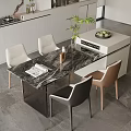Modern Open Kitchen Interior Design With Marble Island Counter And White Cabinets