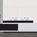 Modern Reception Desk Design With Two Monitors Minimalist Wall And Potted Plant
