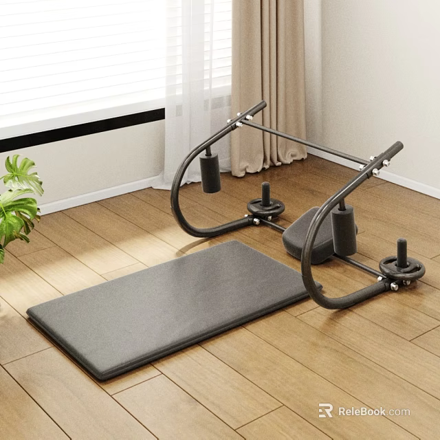 Home Gym Fitness Equipment With Black Ab Roller And Gray Exercise Mat 3d model 