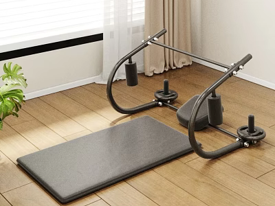 Home Gym Fitness Equipment With Black Ab Roller And Gray Exercise Mat 3d model