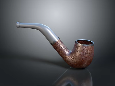 Classic Wooden Smoking Pipe With Silver Mouthpiece And Brown Textured Design 3d model