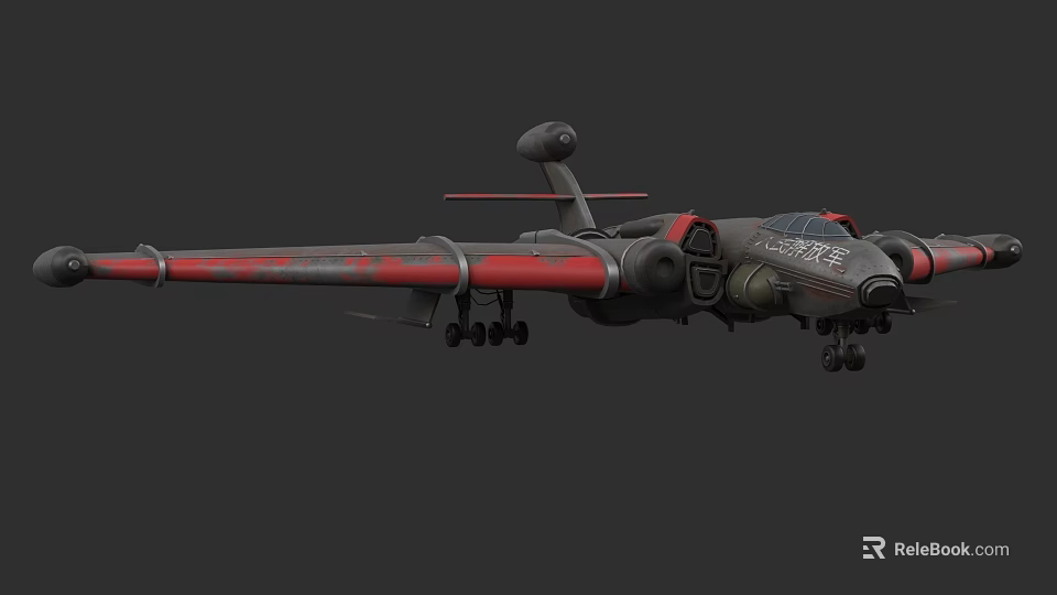 Red and Gray Military Fighter Jet With Long Wings And Landing Gear Down 3d model 