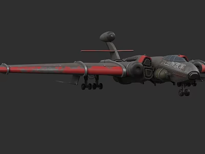 Red and Gray Military Fighter Jet With Long Wings And Landing Gear Down 3d model