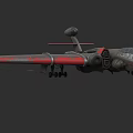 Red and Gray Military Fighter Jet With Long Wings And Landing Gear Down