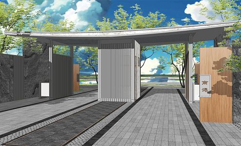 Modern Gate Residential District Main Entrance Car Line Entrance Gate Door Head Landscape 3d model