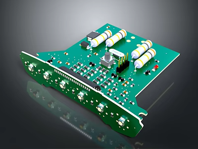 Green Printed Circuit Board with Electronic Components Capacitors Resistors and Chips 3d model