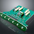 Green Printed Circuit Board with Electronic Components Capacitors Resistors and Chips 3d model