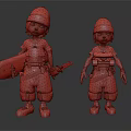 3D Character Creature Models Wearing Hat And Colorful Outfit With Surfboard And Knife
