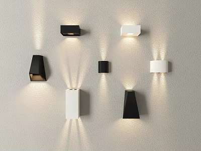 Modern Black and White Minimalist Wall Sconces on Light Colored Wall with Illumination Effects 3d model