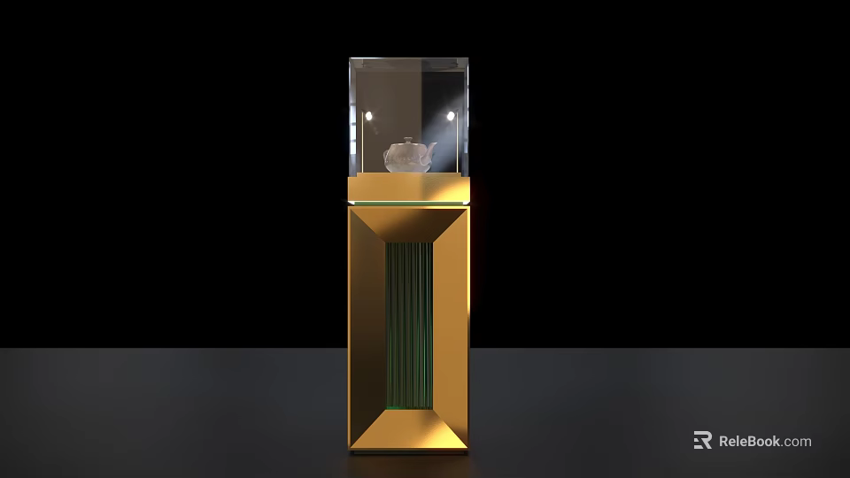 Modern Golden Decorative Display Case With Transparent Glass Cover And Small White Object Inside 3d model 