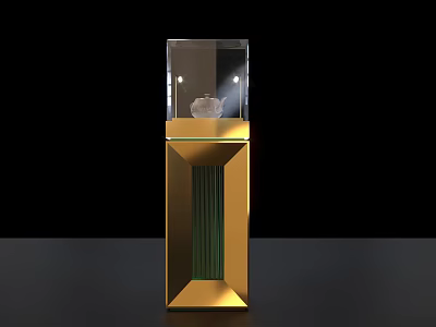 Modern Golden Decorative Display Case With Transparent Glass Cover And Small White Object Inside 3d model