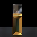 Modern Golden Decorative Display Case With Transparent Glass Cover And Small White Object Inside