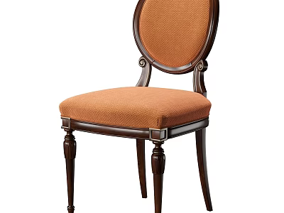 Classic Single Chair With Orange Cushion Oval Backrest And Dark Wooden Carved Frame 3d model