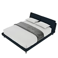 Modern Navy Blue Upholstered Double Bed With White Sheets And Gray Throw Blanket 3d model
