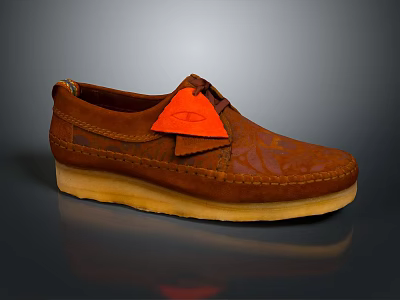 Brown Leather Casual Shoes With Orange Tag And Light Colored Sole For Daily Wear 3d model