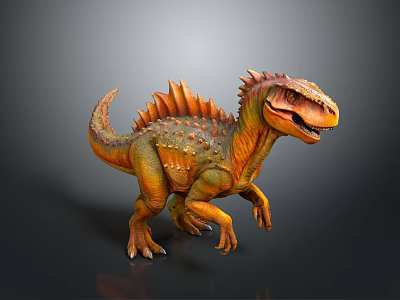 Realistic 3D Spiked Back Dinosaur Model With Orange Yellow Skin In Walking Pose 3d model
