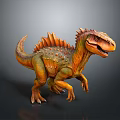 Realistic 3D Spiked Back Dinosaur Model With Orange Yellow Skin In Walking Pose
