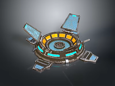 Futuristic Landscape With Circular Platform Blue Yellow Lights And Expanded Panels 3d model