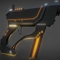 Futuristic Black Pistol With Orange Glowing Accents And Advanced Technological Design Details