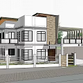 Modern Single Family House Exterior With Stone Wall Large Windows Balcony And Palm Trees