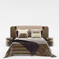 Luxurious Double Bed With Upholstered Headboard Plush Pillows And Cozy Bedspread 3d model