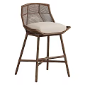 Modern Wooden Bar Stool With Woven Backrest And Padded Seat Design
