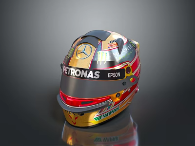 Advanced Weapon Helmet With Colorful Graphics Mercedes PETRONAS EPSON Logos And Shine 3d model
