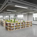 Book Art In Modern Spacious Library With Wooden Bookshelves Green Plants And Natural Light