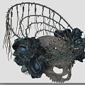 Gothic Themed Furniture Piece Featuring Thorny Frame Black Roses And Skull Decoration