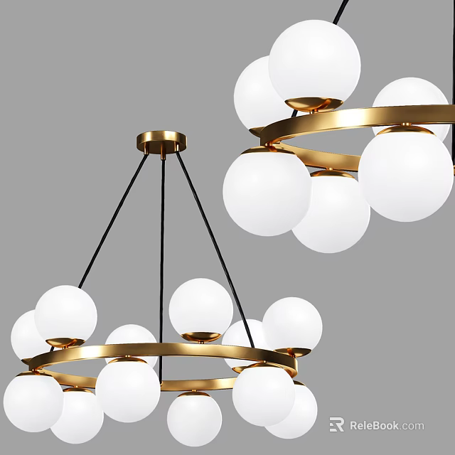 Modern Chandelier With Gold Circular Frame And White Globe Light Shades 3d model