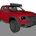 Red Off Road Pickup Truck With Roof Rack LED Lights Front Bumper And Fender Flares