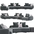 Gray Velvet Sectional Sofa With Modular Design And Plush Checkered Pillows 3d model