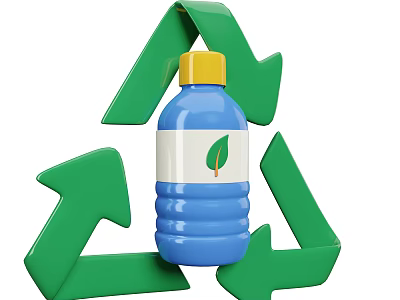 Eco Friendly Decorative Ornament Set With Recycling Symbol Green Arrows Blue Bottle Yellow Cap 3d model