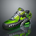 Green And Gray Modern Sneakers With Shark Tooth Design Glowing Sole And Reflective Details
