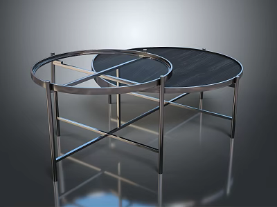 Modern Round Coffee Tables With Metal Frame And Dark Tabletop Design 3d model