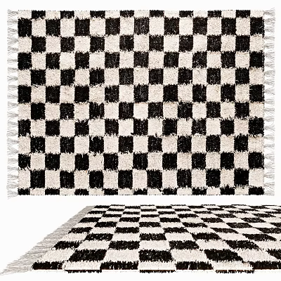 Black and White Checkered Square Rug With Fringe Edges For Home Decor 3d model