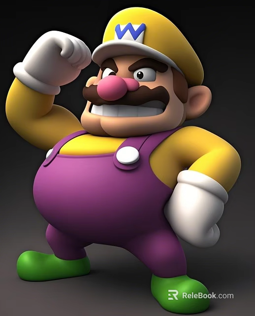 Cartoon Man In Purple Overalls And Yellow Shirt With Hat Mustache Standing Pose 3d model 