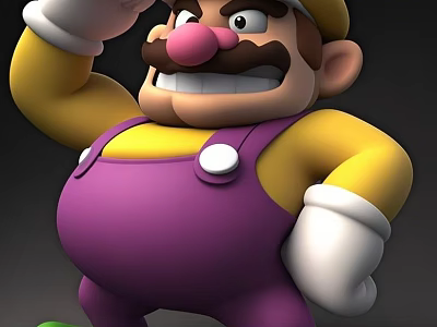 Cartoon Man In Purple Overalls And Yellow Shirt With Hat Mustache Standing Pose 3d model