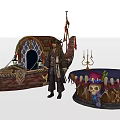Decorative Wooden Pirate Ship With Skull Adorned Round Table And Candle Holder
