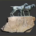 Two Bronze Hound Statues Standing On Stone Base Engraved CRAB Inscription