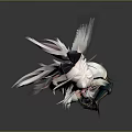 Game and Movie Character With Long White Hair Black Bow Pink Flower And Mechanical Arm