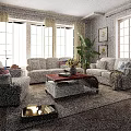 Bright Living Room With White Sofas Coffee Table Green Plants Area Rug And Large Windows