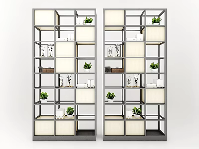 Modern Open Bookshelf Design With Multiple Shelves Green Plants And Decorations 3d model