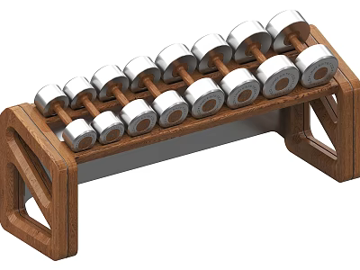 Wooden Dumbbell Rack With Organized Silver Dumbbells For Home Gym Fitness 3d model