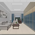 Bright Office Meeting Room With Wooden Table Chairs Bookshelves And Green Plant