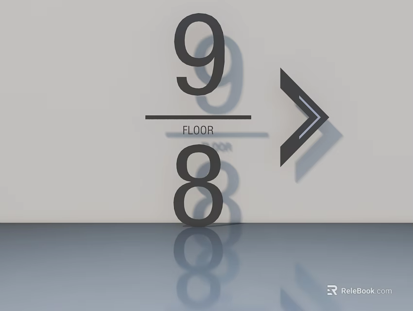 Swing Door Design For Floor 9 To 8 With Directional Arrow Indicator 3d model 