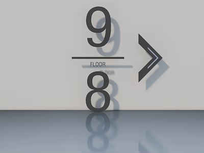 Swing Door Design For Floor 9 To 8 With Directional Arrow Indicator 3d model