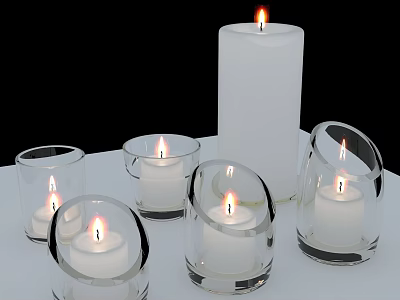 Transparent Glass Candle Lamps With Modern Design Various Shapes And Lit Candles For Warm Home Ambiance 3d model